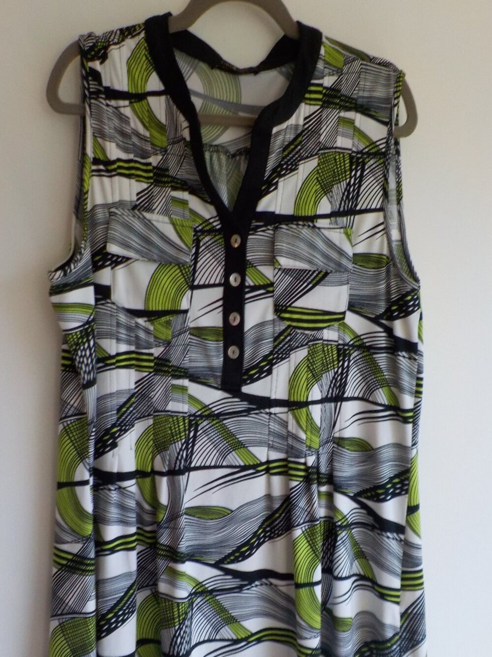 Time Line Blouse Tunic - X-Large - Y2K Black/Green/White Sleeveless (799)